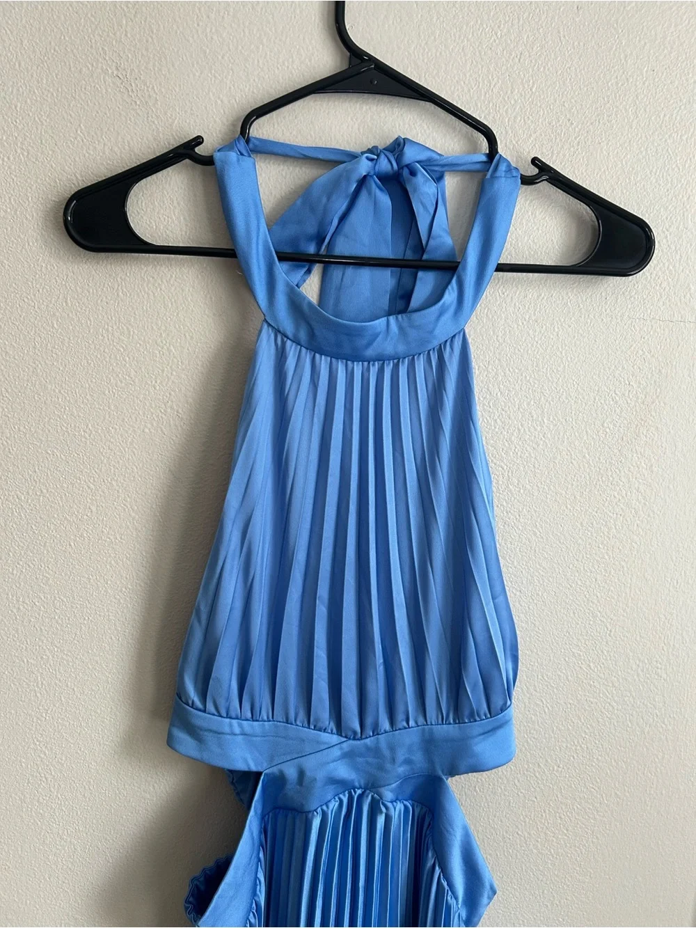 NWT Abercrombie & Fitch Giselle Halter Blue Ombré Pleated Cutout Maxi Dress Sz M